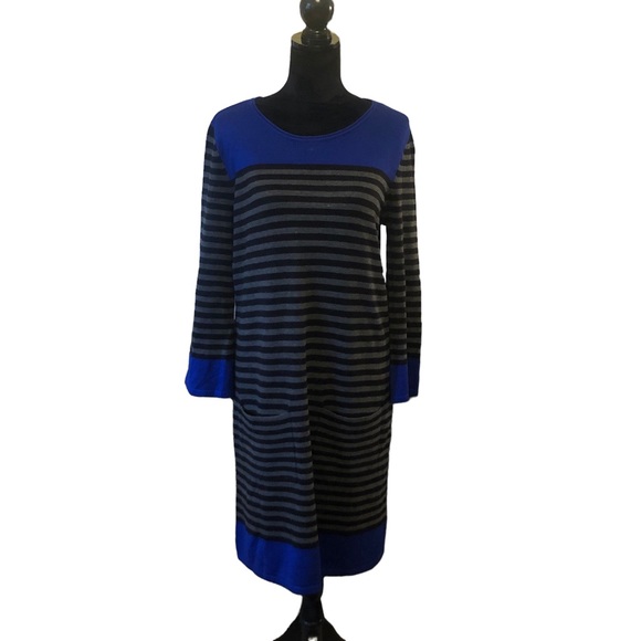 Jessica Howard Blue Trimmed Striped Dress size Medium - Picture 8 of 9
